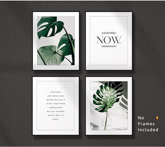 Botanical Prints Wall Art Set of 4 – 8x10 Inch Unframed Canvas Prints, Motivational Plant Posters Aesthetic for Bedroom, Living Room, or Office Decor