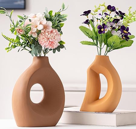 VASETOPIA Ceramic Vase Set of 2 – Minimalist Nordic Hollow Vases (Black/White)