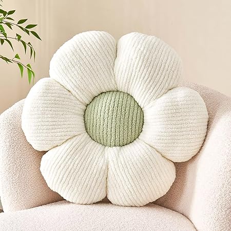 Kcvvcr Flower Throw Pillow 19.6" – Soft White Daisy Floor Pillow for Bed, Sofa &amp; Couch | Cute Aesthetic Plush Cushion for Home Decor, Living Room &amp; Bedroom