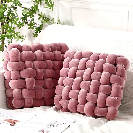 Wenqik 2 Pcs Knot Pillows – Soft Crystal Velvet Throw Pillows, Goose Yellow Decorative Accent Cushions for Couch, Bed, Sofa &amp; Living Room Decor (12” x 13”)