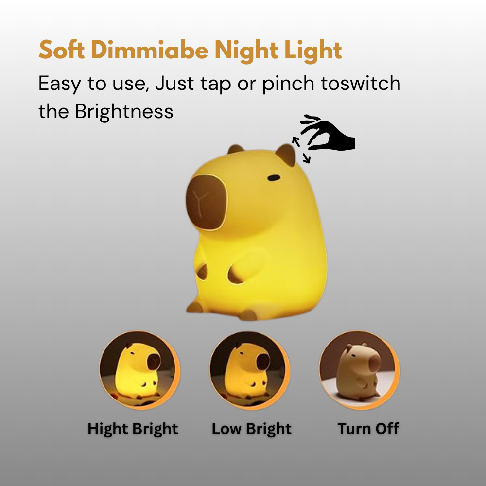 FULLOSUN Capybara Night Light – Cute Soft Silicone LED Touch Lamp with Timer & Rechargeable Battery