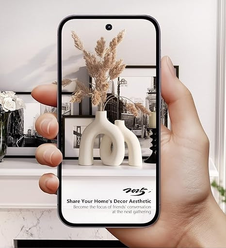 Hug Donut Decorative Vase Set – Modern Nordic Boho Ceramic Vases in Cream White | Minimalist Matte Centerpiece for Living Room, Shelf, Mantle &amp; Entryway Décor