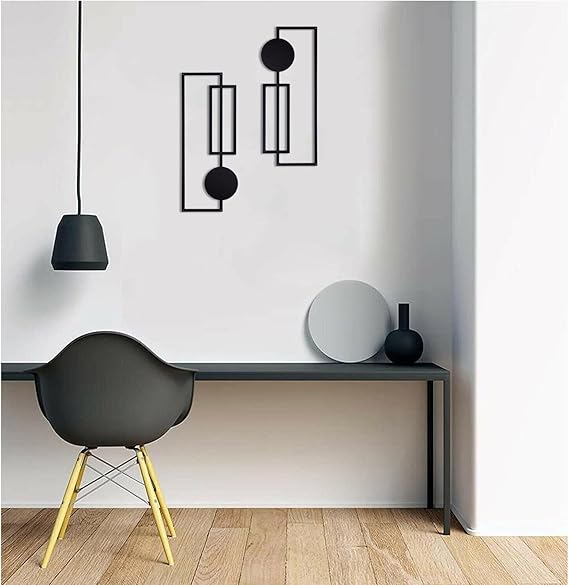 TYLCC Black Metal Wall Decor – Modern Abstract Minimalist Geometric Wall Art Set of 2, Metal Line Art for Living Room, Bedroom, Hallway &amp; Office Wall Decoration